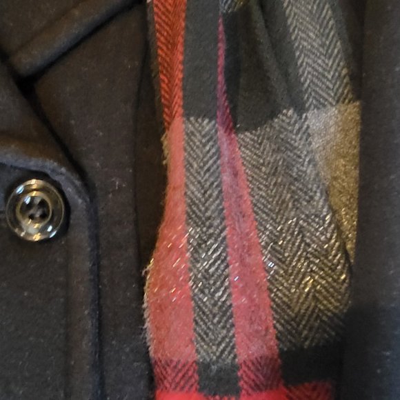 London Fog Black Wool Blend Double Breast Peacoat with Scarf Size Large - Picture 4 of 6